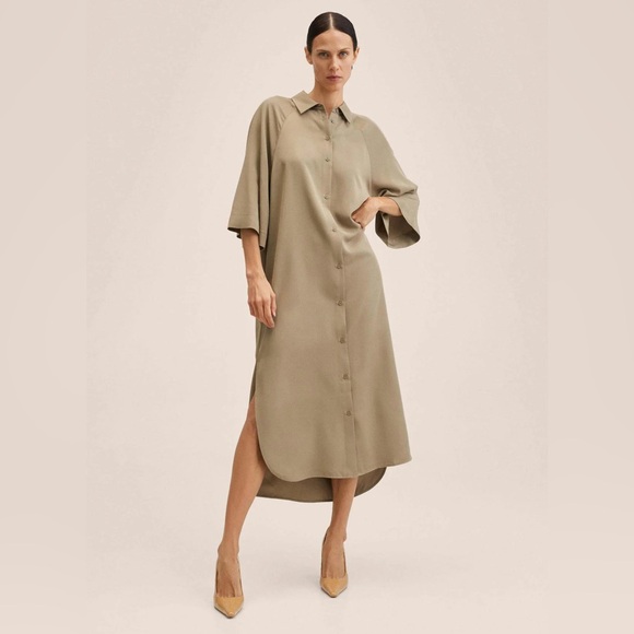Mango Oversized Shirt Dress Medium Brown - Picture 1 of 7